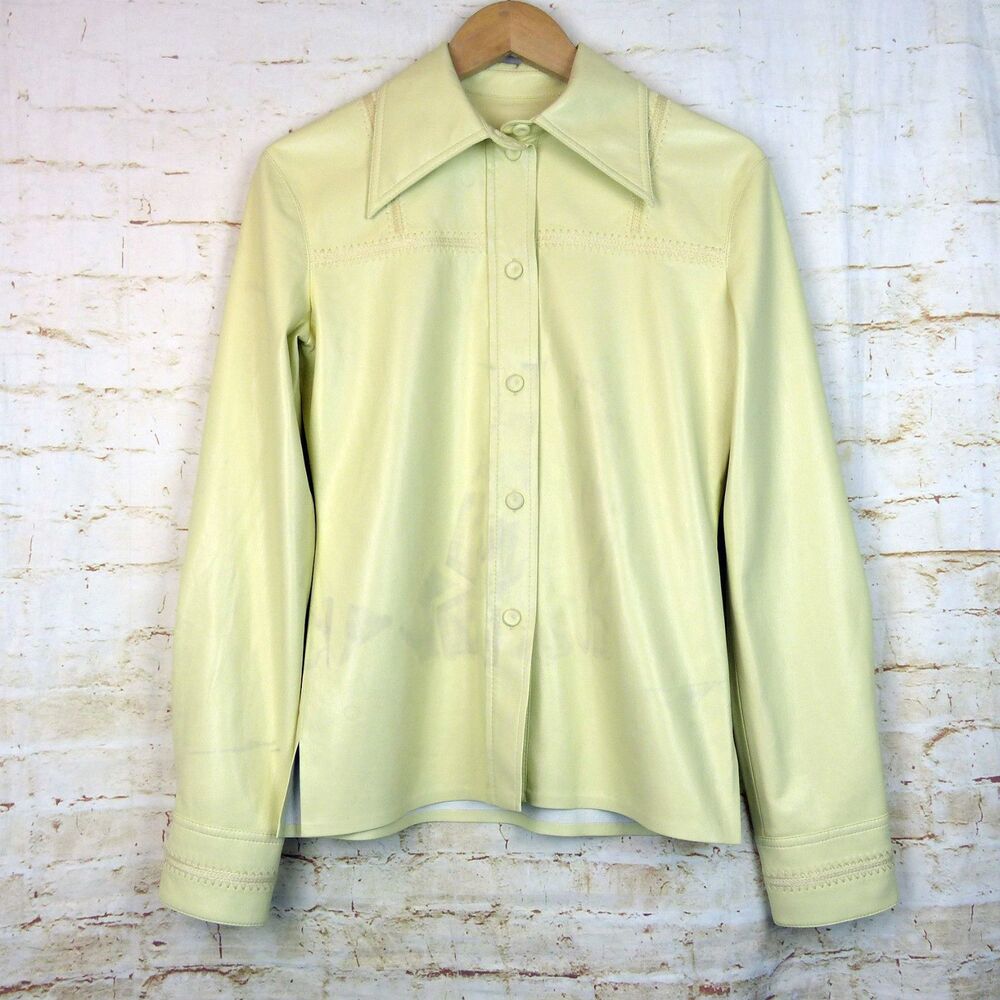 Nanushka Vegan Leather Shirt Womens S Pale Pastel Yellow Whipstitch Detail FLAWS